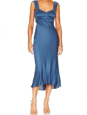 Elegant Light Blue Ruched Maxi Dress